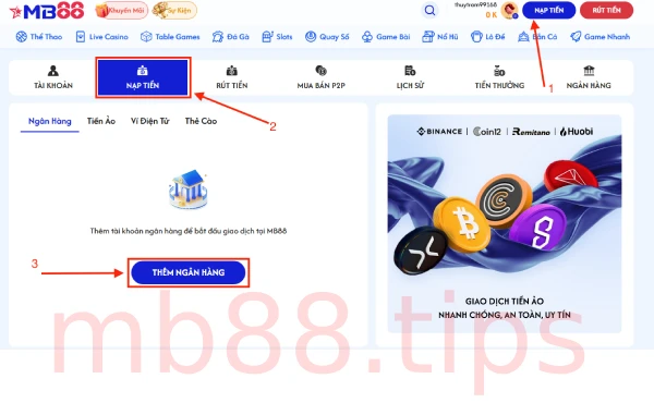 nạp rút tiền mb88
