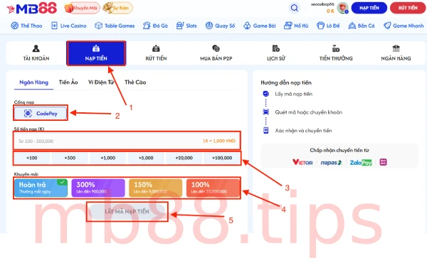 nạp tiền mb88