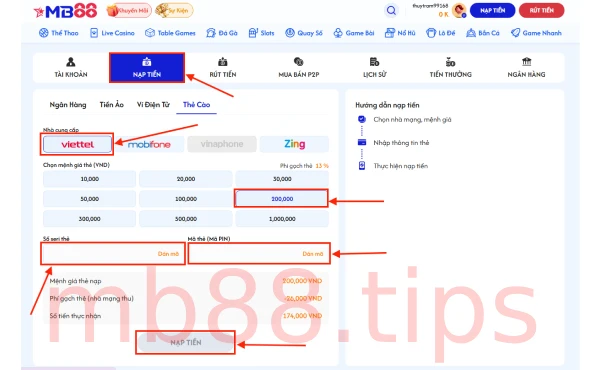 Nạp tiền bằng thẻ cào điện thoại